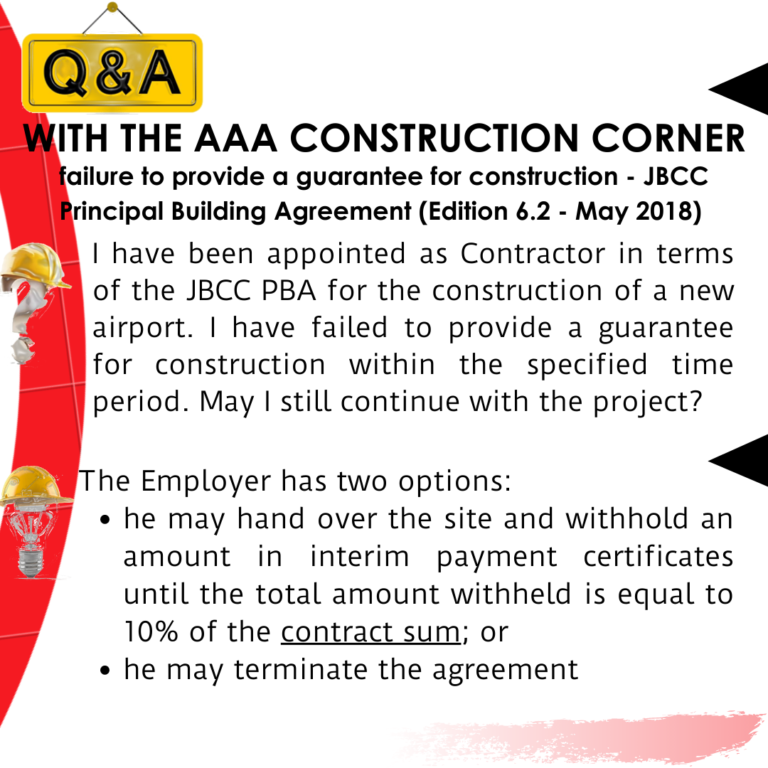 Q&A_ 8 November 2021 – failure to provide guarantee_JBCC